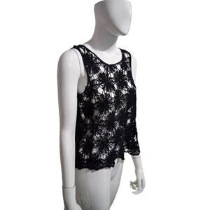 Y2K Luxe‎ Open knit Black Crochet Women's Size Large Whimsi fairygoth Dainty Top